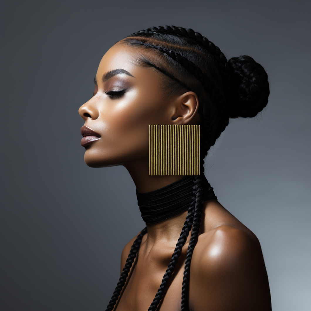 Striped Square Earrings / Gold