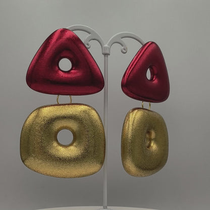 Art Deco Earrings / Red & Gold