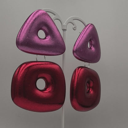 Art Deco Earrings / Red & Pink