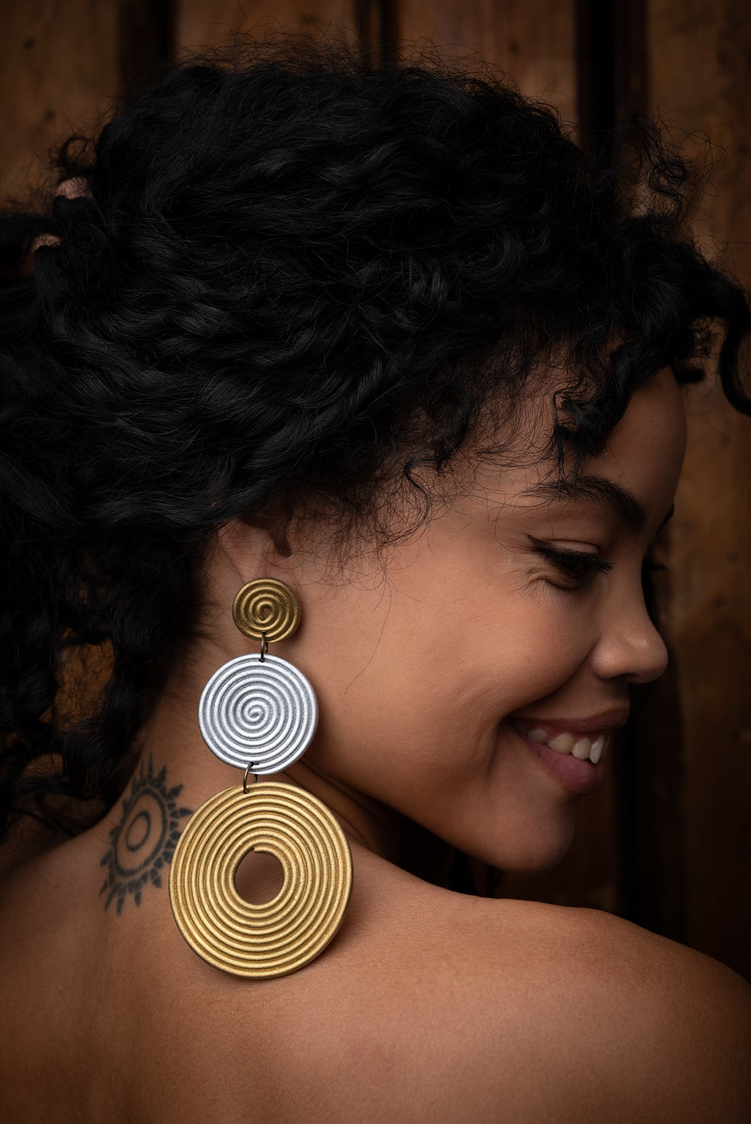 African Spiral Circle Earrings / Gold+Silver
