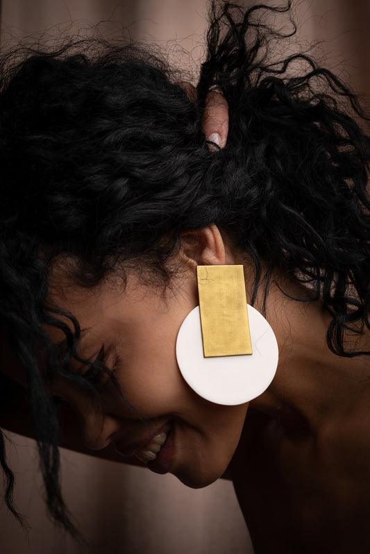 Egypt Earrings/ Gold & White