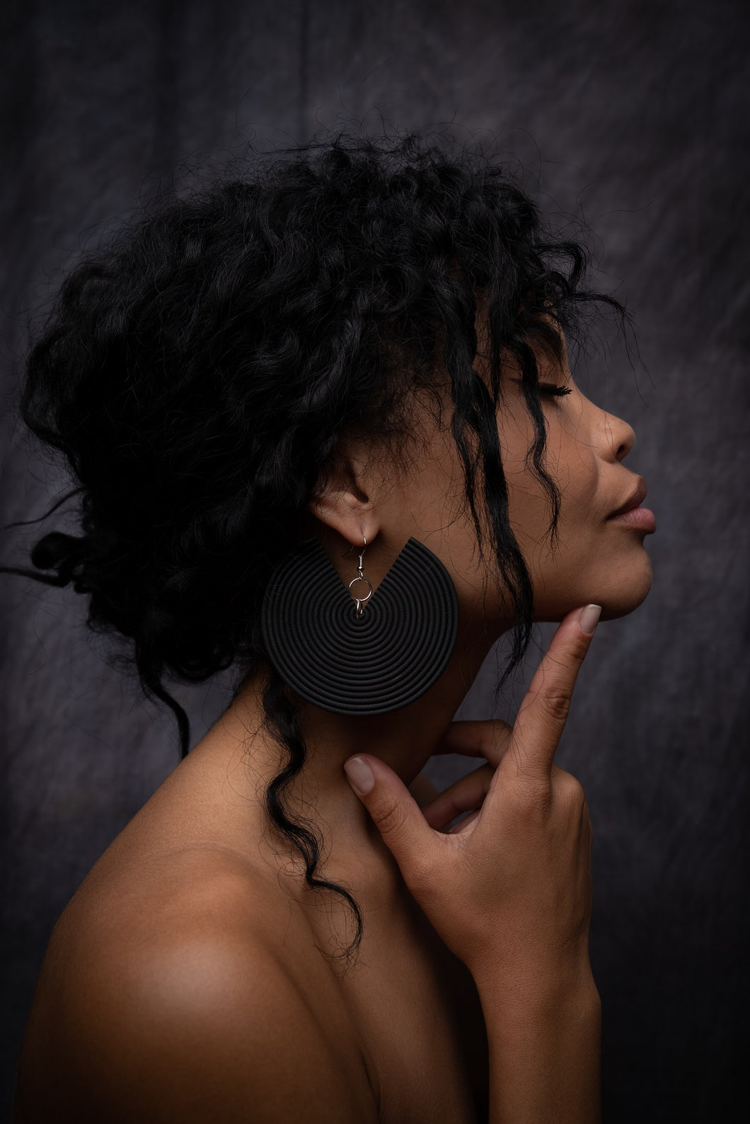 African Spiral Earrings / Matte Black