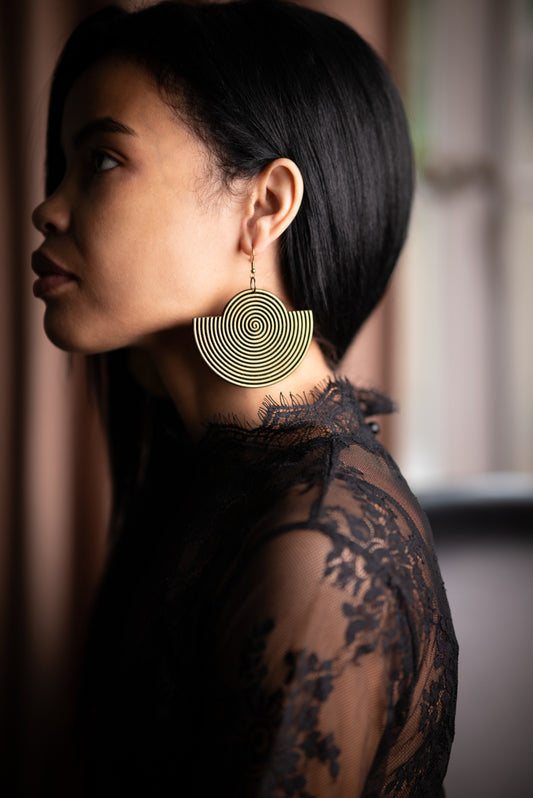 African Spiral Semi-Circle Earrings/ Aged Gold