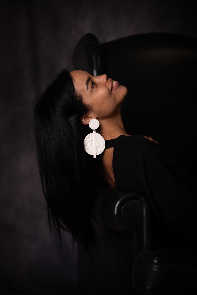 White Spiral Earrings/ White