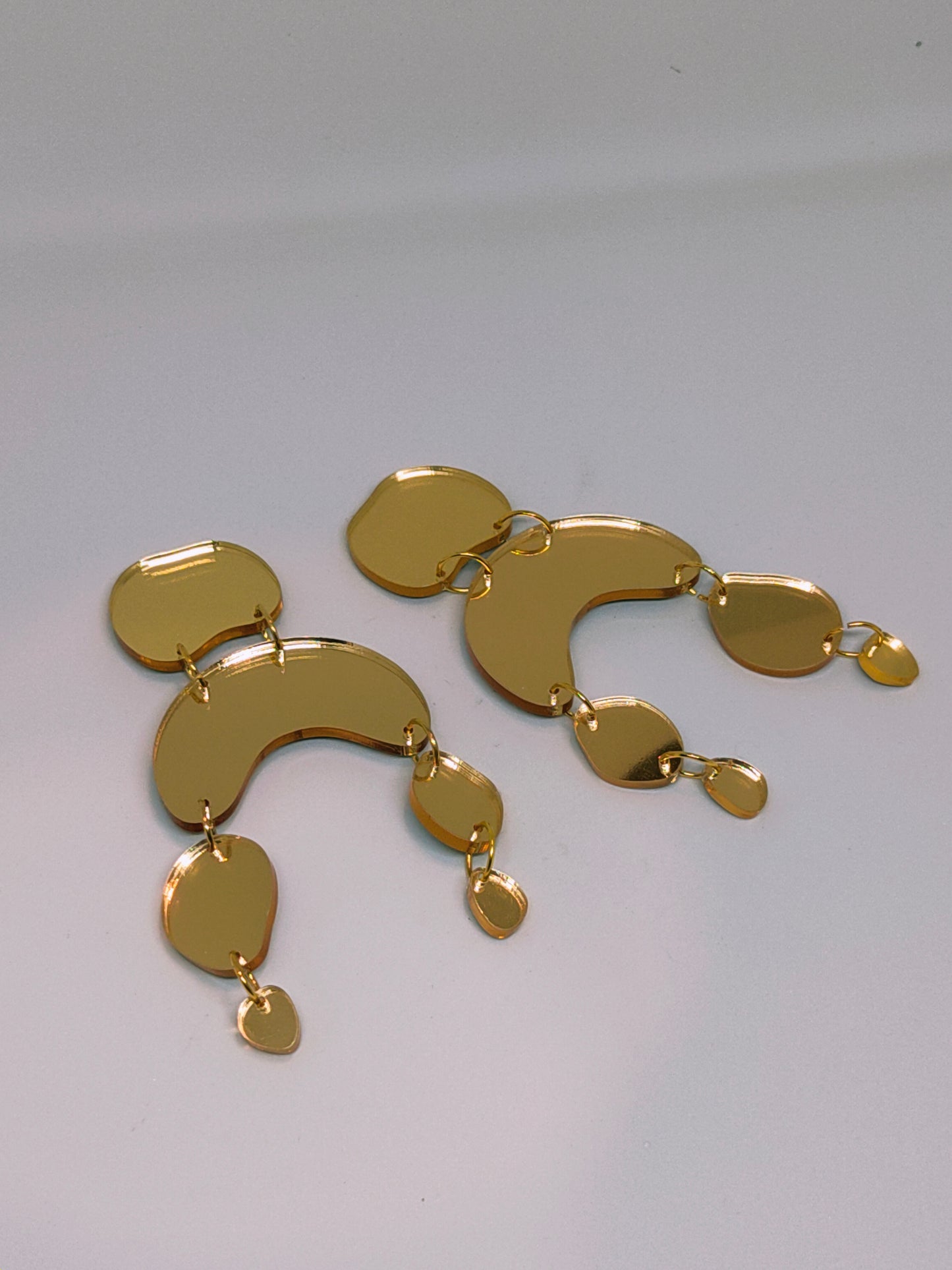 Plexiglass Gold-Mirror Pebbles Mobile Earrings/ Gold