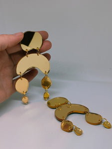 Plexiglass Gold-Mirror Pebbles Mobile Earrings/ Gold
