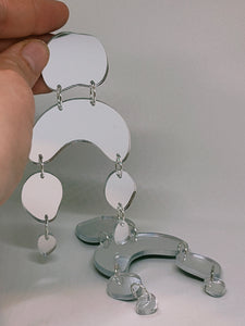 Plexiglass Silver-Mirror Pebbles Mobile Earrings/ Silver