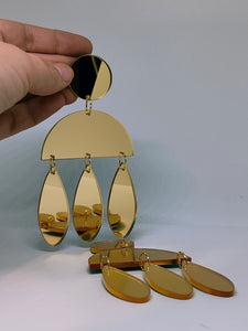 Plexiglass Gold-Mirror Jellyfish Earrings/ Gold