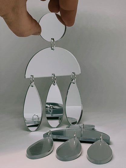 Plexiglass Silver-Mirror Jellyfish Earrings/ Silver