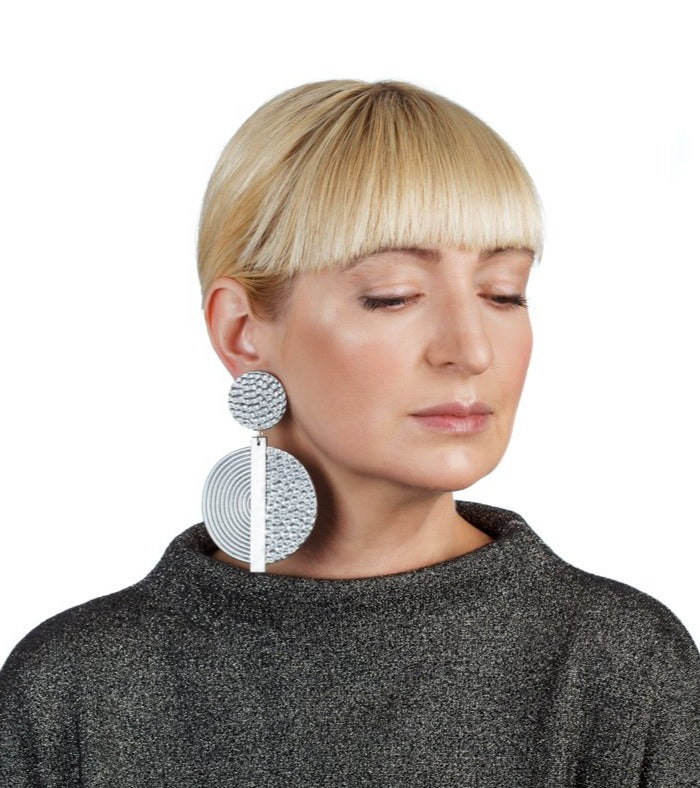 Hammered Spiral Earrings/ Silver
