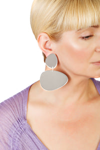 Plexiglass Silver-Mirror Pebbles Earrings/ Silver
