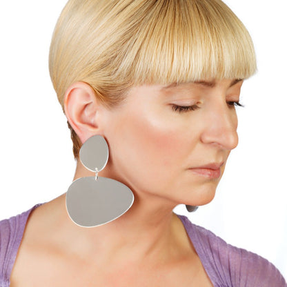Plexiglass Silver-Mirror Pebbles Earrings/ Silver