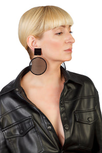 PlexiGlass Mirror-Black Stripes Hoop Earrings / Black