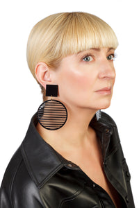 PlexiGlass Mirror-Black Stripes Hoop Earrings / Black