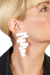PlexiGlass Mirror-White ZigZag Earrings / White