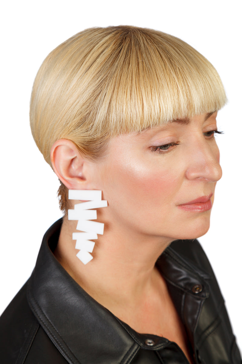 PlexiGlass Mirror-White ZigZag Earrings / White