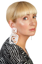 Load image into Gallery viewer, PlexiGlass Mirror-White Spiral Double Square Earrings / White
