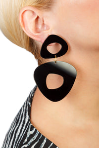 PlexiGlass Mirror-Black Double Triangle Chunky Hoop Earrings / Black