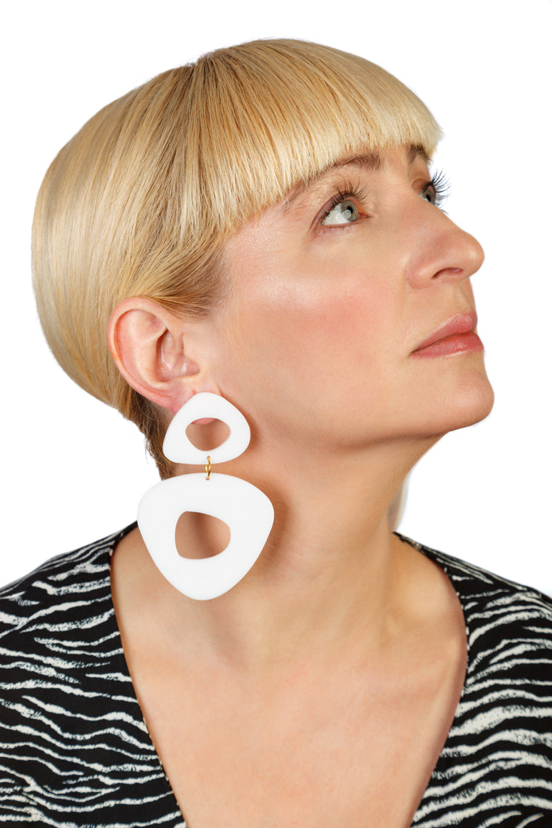 PlexiGlass Mirror White Triangle Chunky Hoop Earrings / White