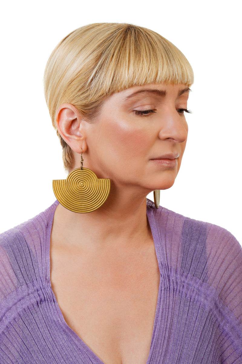 African Spiral Semi-Circle Earrings/ Gold