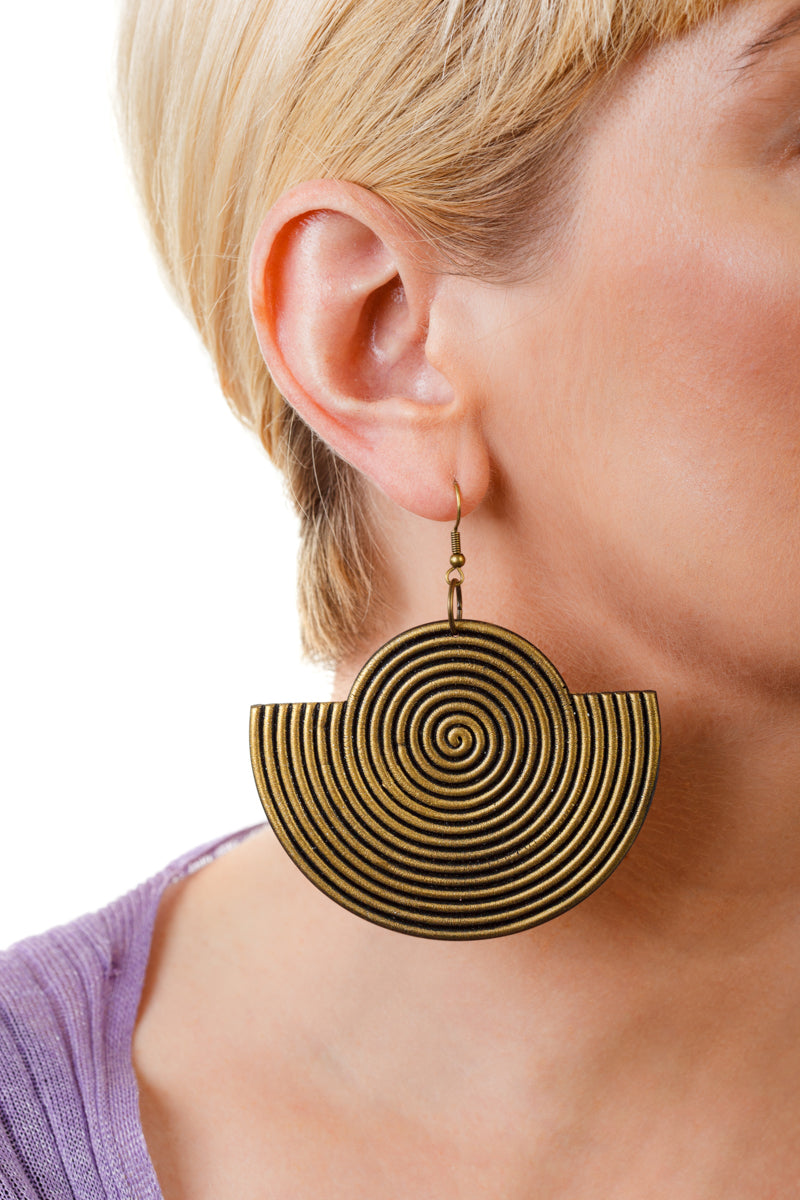 African Spiral Semi-Circle Earrings/ Aged Gold