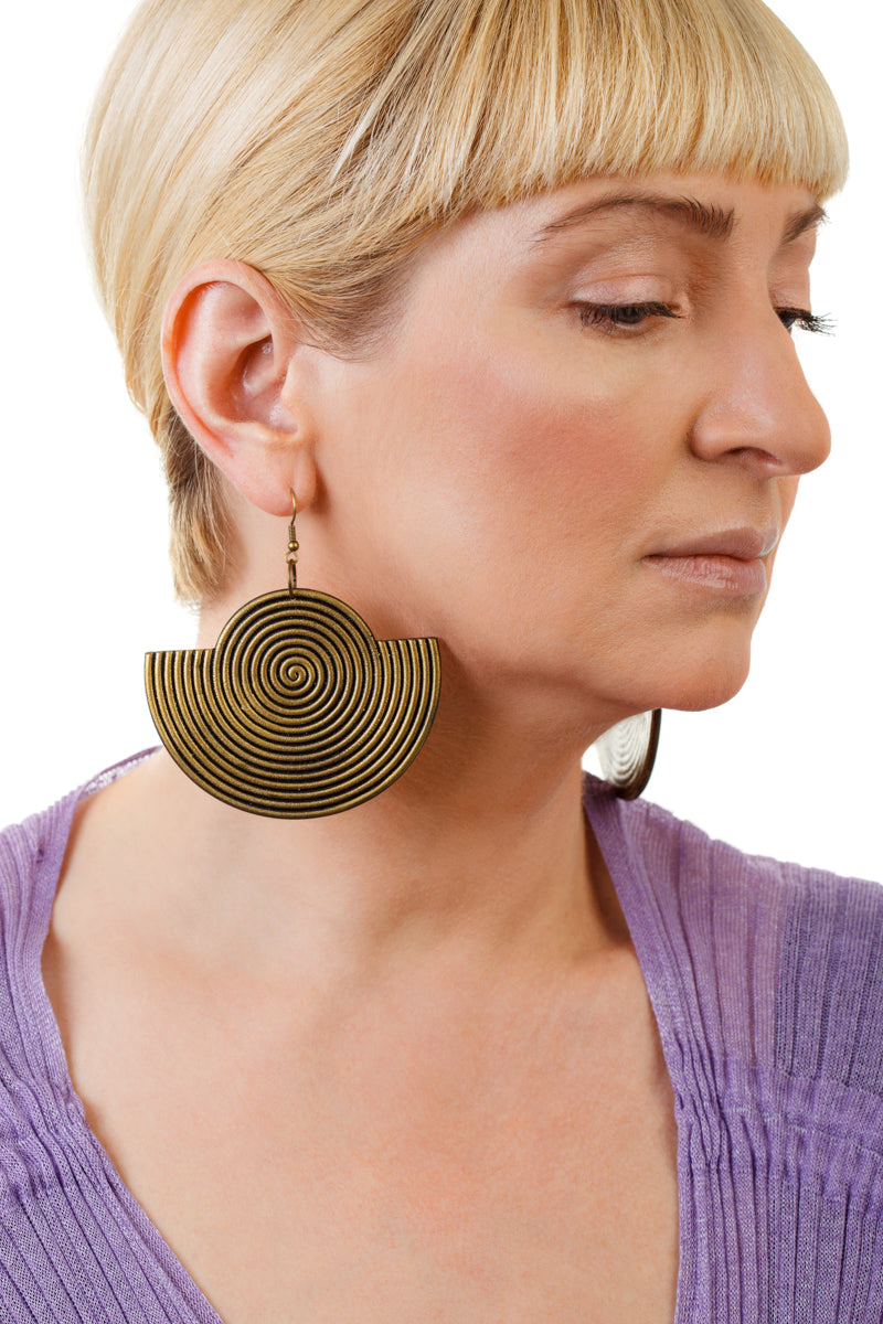 African Spiral Semi-Circle Earrings/ Aged Gold