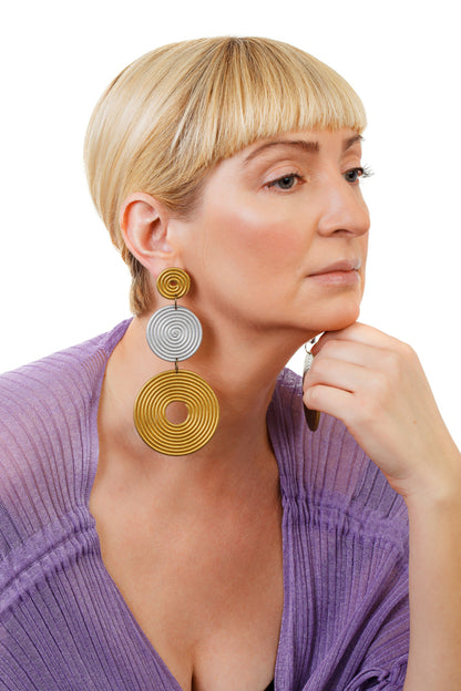 African Spiral Circle Earrings / Gold+Silver