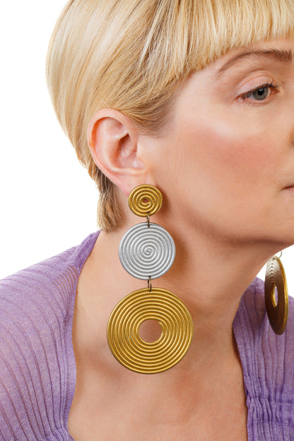 African Spiral Circle Earrings / Gold+Silver