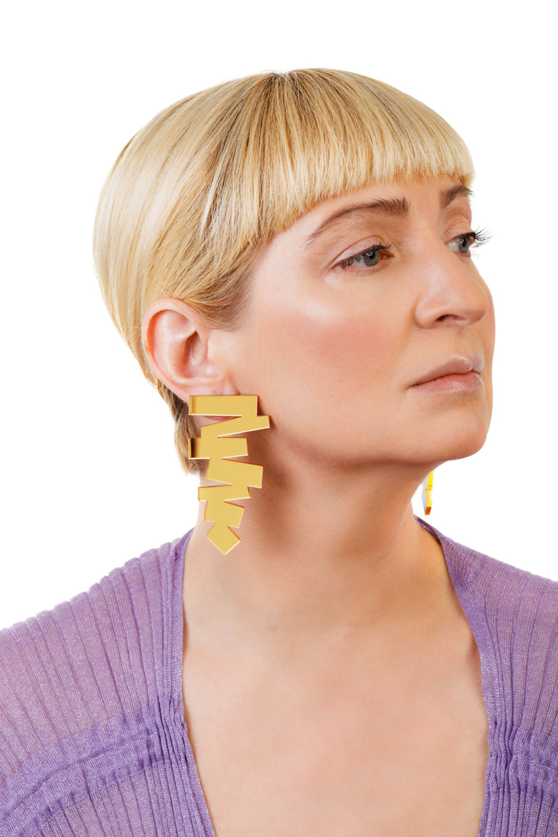 PlexiGlass Gold-Mirror ZigZag Earrings / Gold