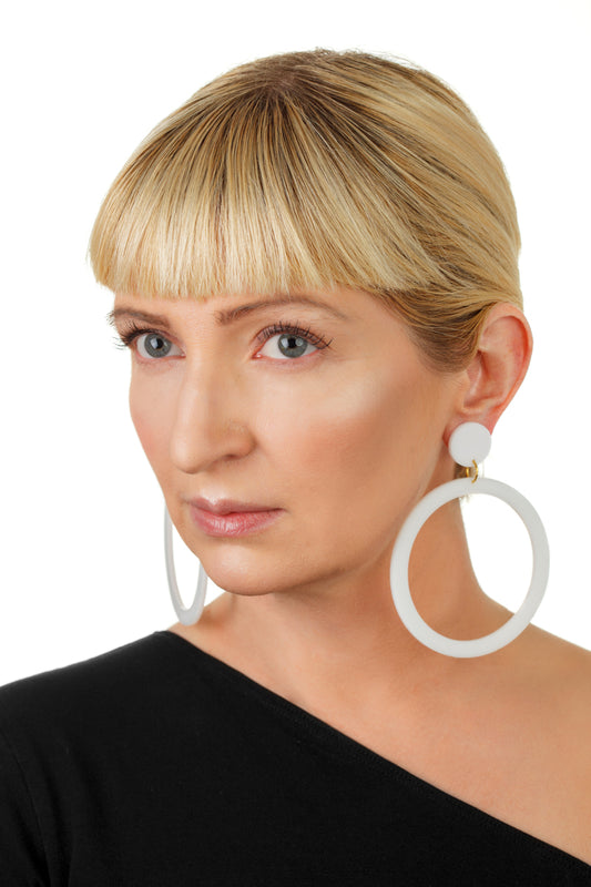 PlexiGlass Mirror-White Hoop Earrings / White