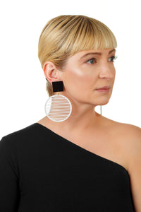 PlexiGlass Mirror-Black & White Stripes Hoop Earrings / Black & White
