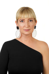 PlexiGlass Mirror-Black & White Stripes Hoop Earrings / Black & White